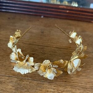 Anthropologie Ti Adoro Bridal Gold Metal Floral Headband